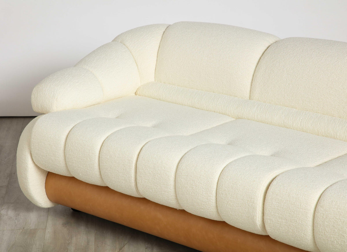 Adriano Piazzesi Curved Brown Leather Sofa, Channel Tufted, 1970
