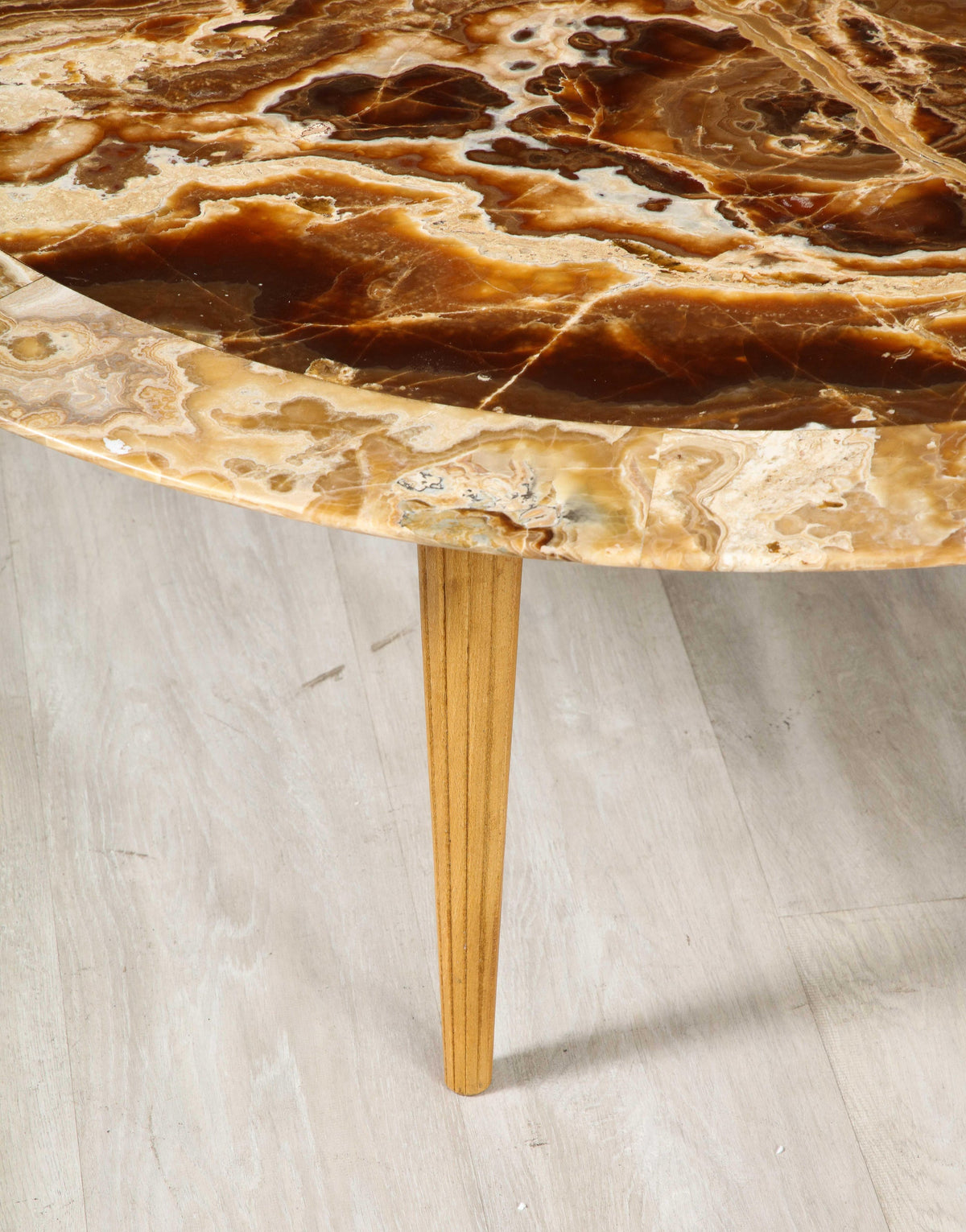 Italian Circular Coffee Table, Agate Top with Oak Legs, 1960s