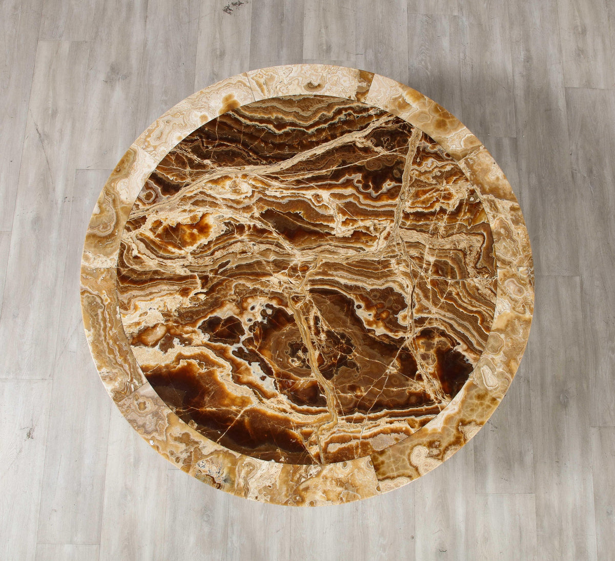 Italian Circular Coffee Table, Agate Top with Oak Legs, 1960s