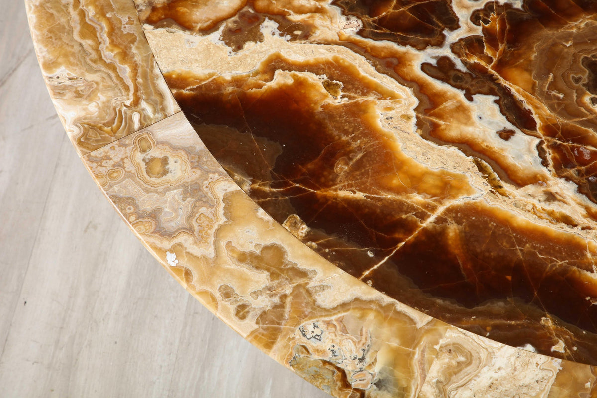 Italian Circular Coffee Table, Agate Top with Oak Legs, 1960s