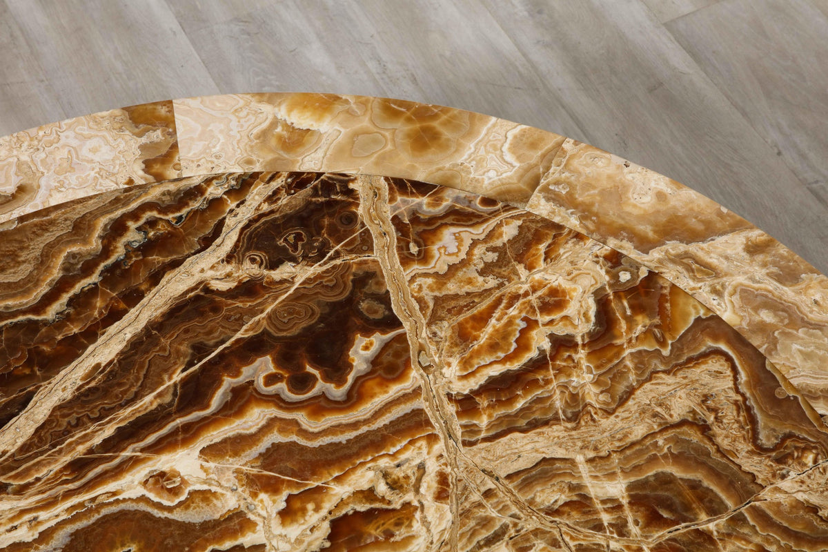 Italian Circular Coffee Table, Agate Top with Oak Legs, 1960s