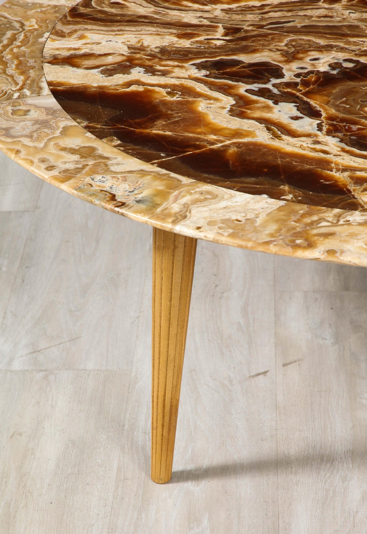Italian Circular Coffee Table, Agate Top with Oak Legs, 1960s