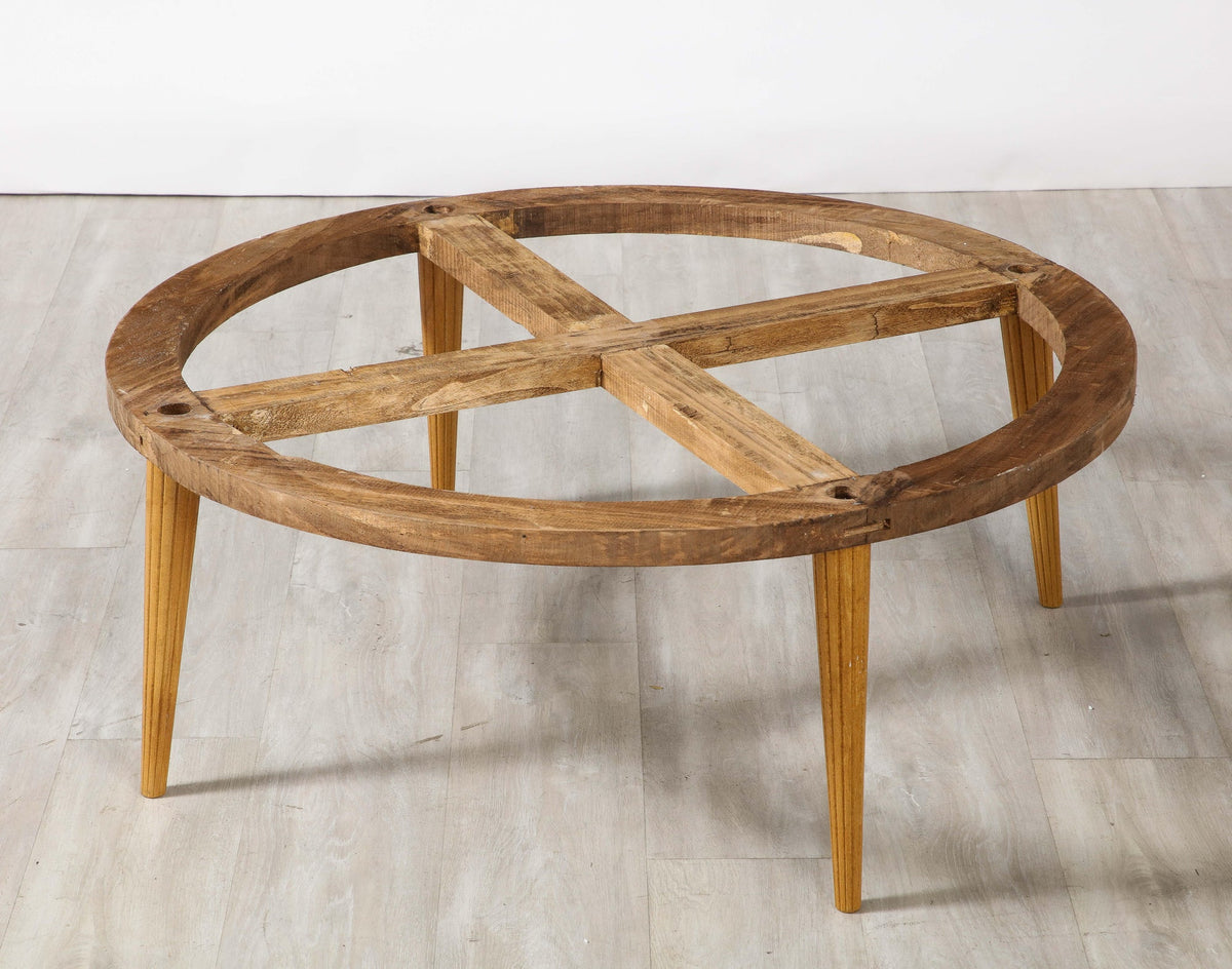 Italian Circular Coffee Table, Agate Top with Oak Legs, 1960s
