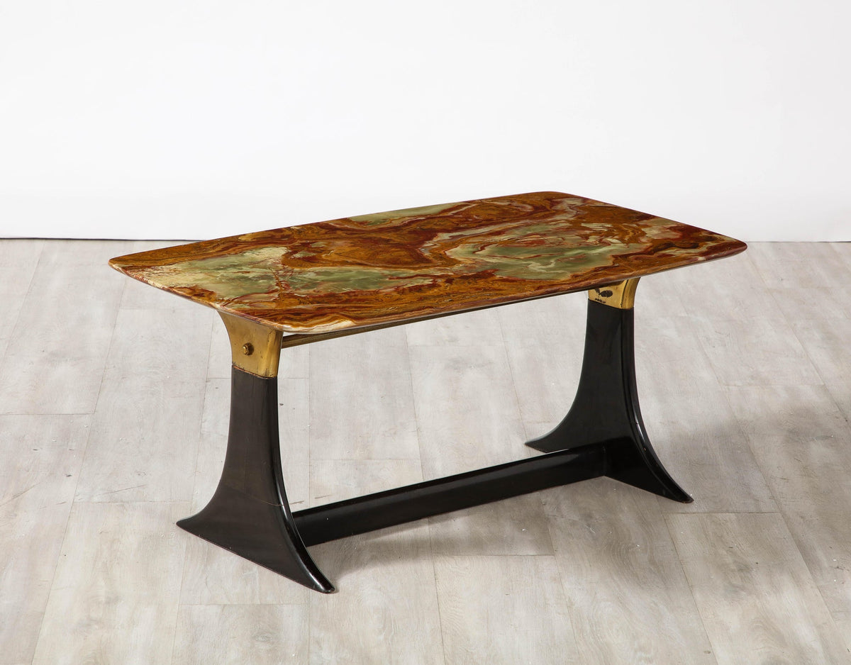 Guglielmo Ulrich Walnut, Agate and Brass Coffee Table, Italy, circa 1950