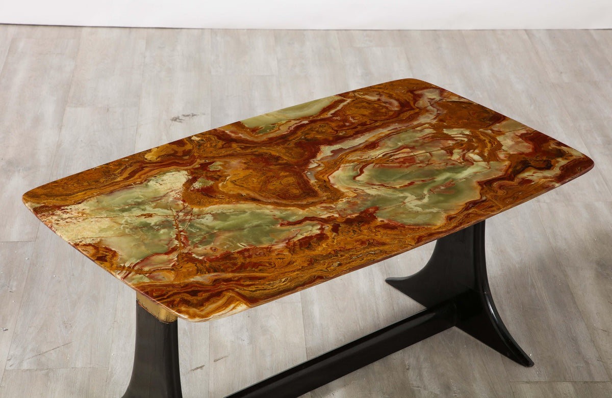 Guglielmo Ulrich Walnut, Agate and Brass Coffee Table, Italy, circa 1950