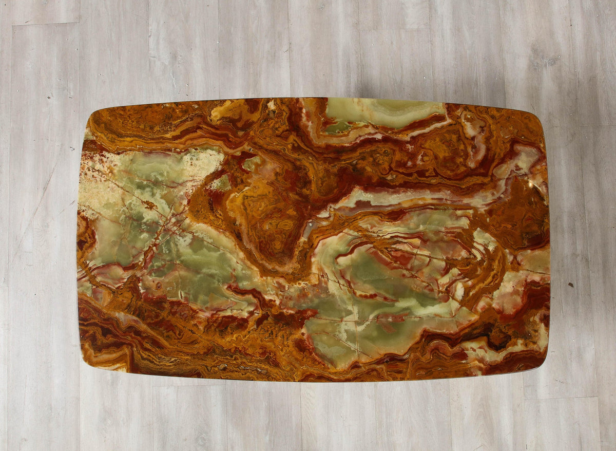 Guglielmo Ulrich Walnut, Agate and Brass Coffee Table, Italy, circa 1950