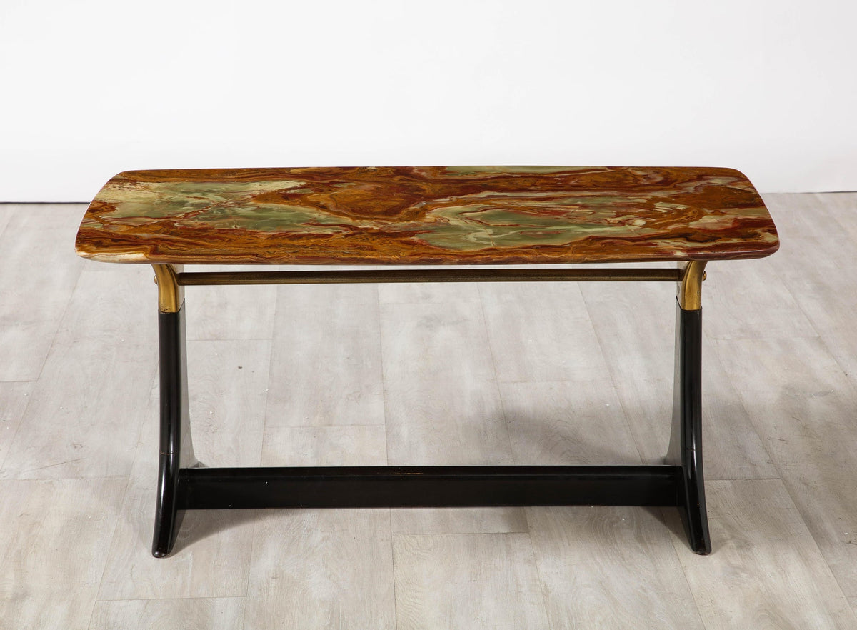 Guglielmo Ulrich Walnut, Agate and Brass Coffee Table, Italy, circa 1950