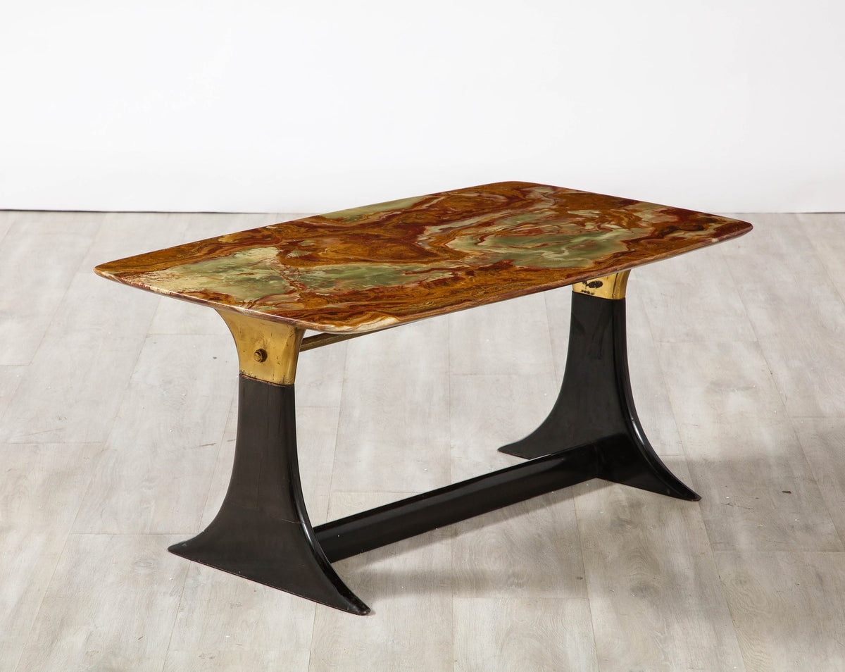 Guglielmo Ulrich Walnut, Agate and Brass Coffee Table, Italy, circa 1950