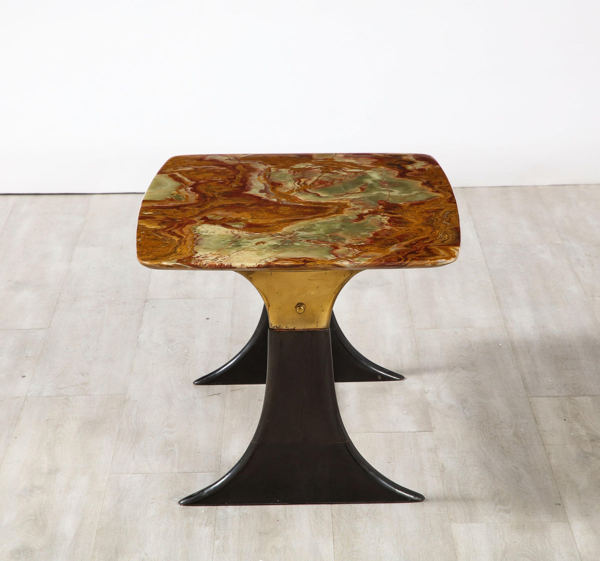 Guglielmo Ulrich Walnut, Agate and Brass Coffee Table, Italy, circa 1950