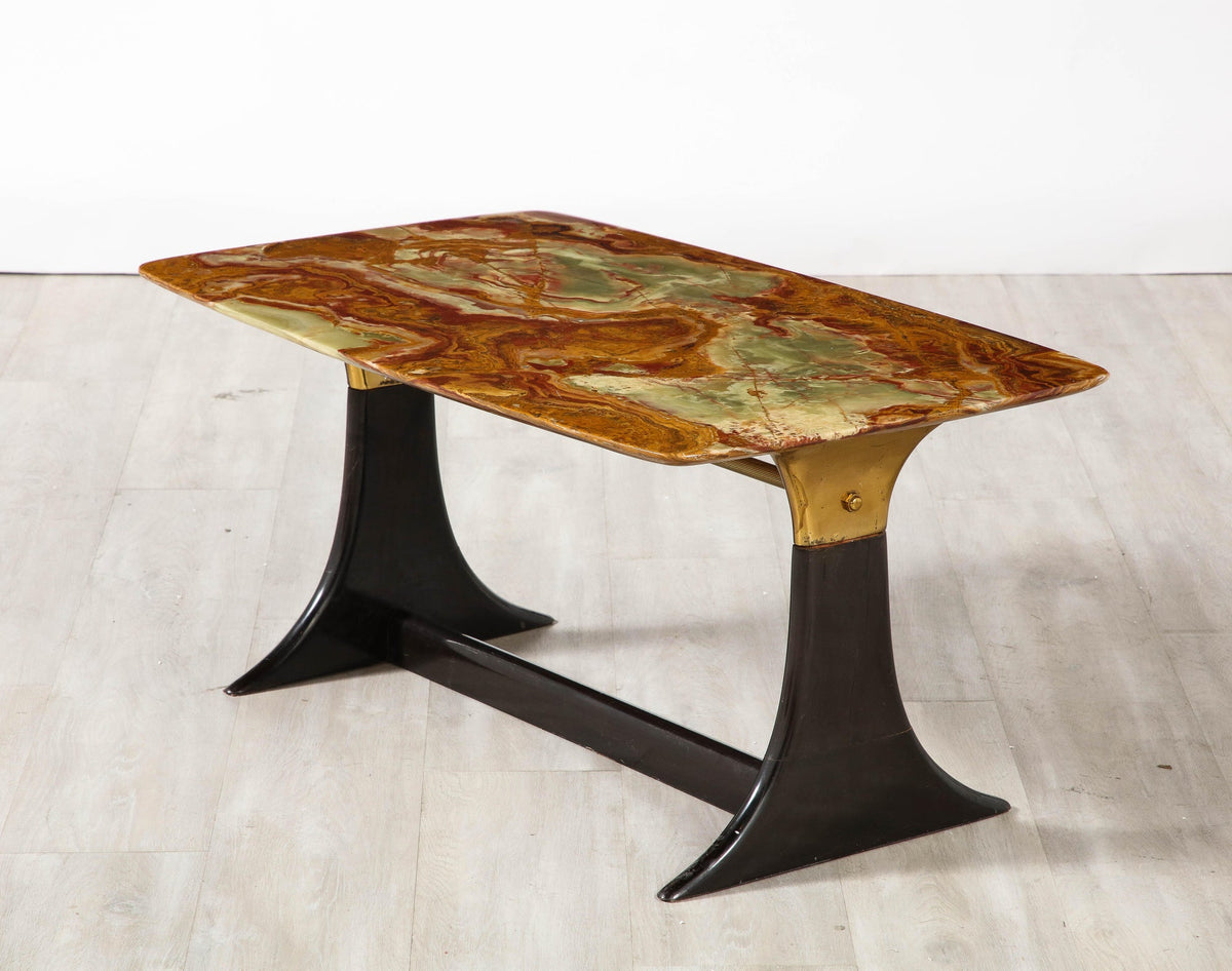 Guglielmo Ulrich Walnut, Agate and Brass Coffee Table, Italy, circa 1950