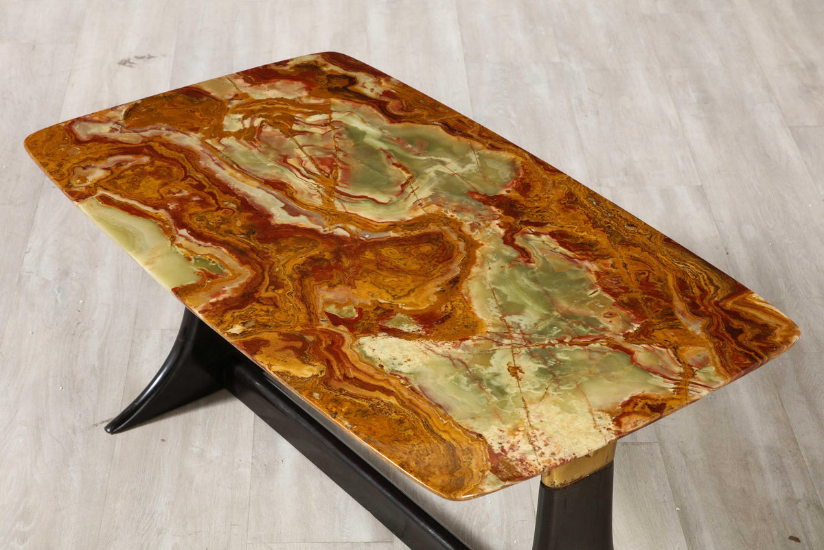 Guglielmo Ulrich Walnut, Agate and Brass Coffee Table, Italy, circa 1950