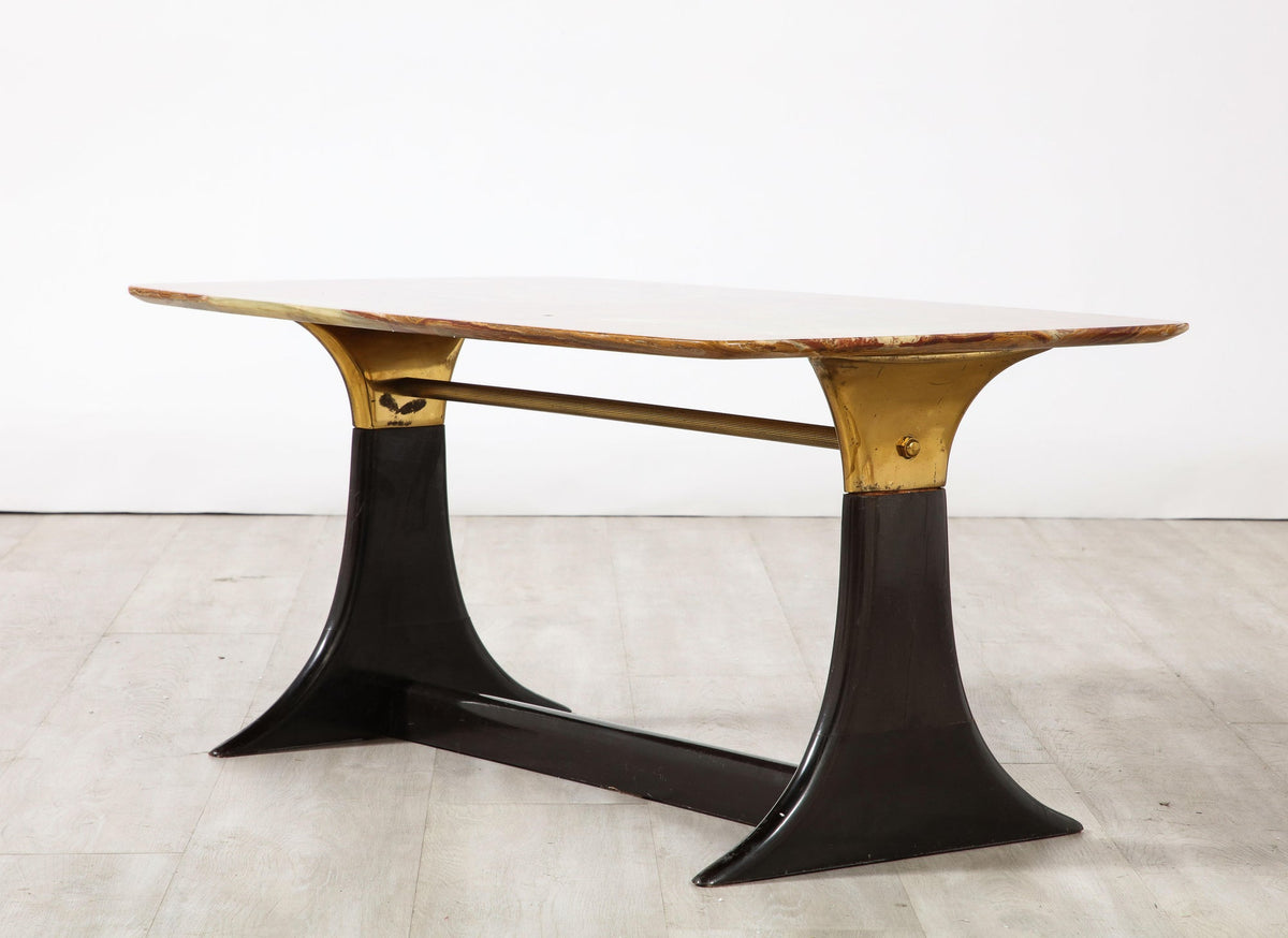 Guglielmo Ulrich Walnut, Agate and Brass Coffee Table, Italy, circa 1950