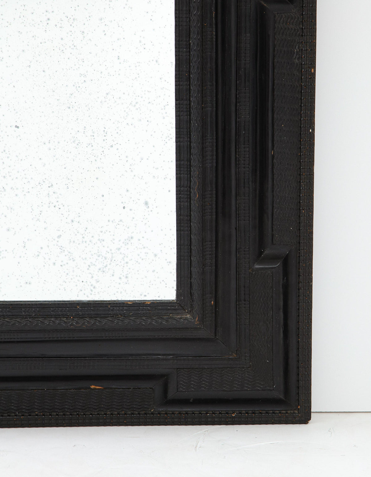 Northern Italian Baroque Ebonized Frame Mirror, Hand-Carved, 1660-80