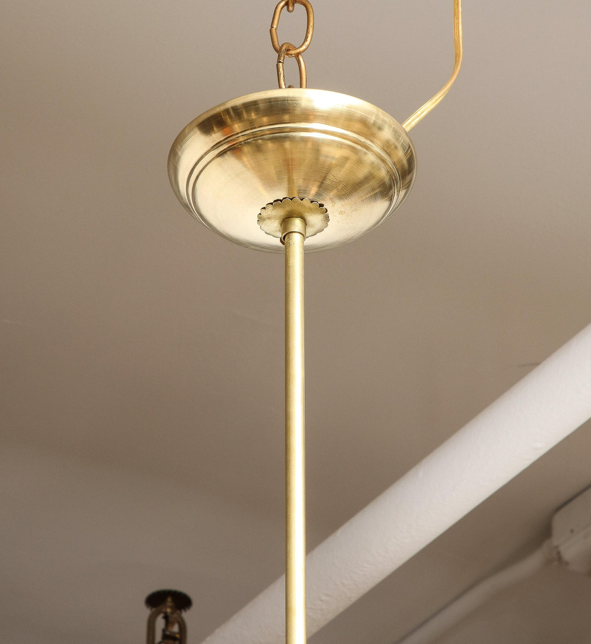 Murano Six-Arm Chandelier, Hand-Blown Glass & Brass, Italy, 1950