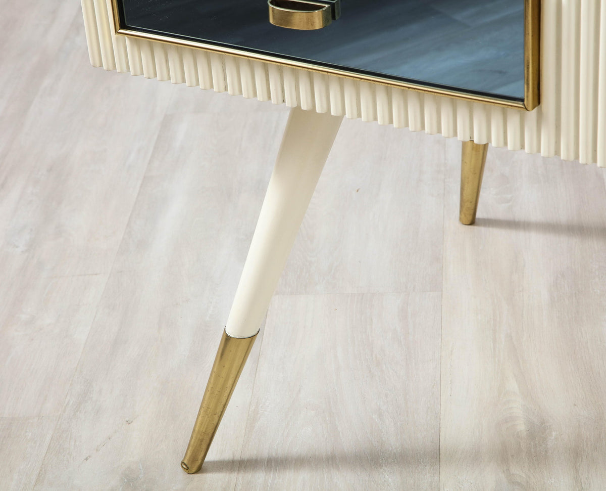 Italian 1950's Blue Glass and Painted Coffee Table with Brass Detail