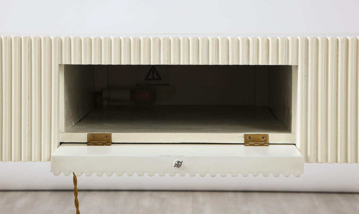 Italian 1950's Blue Glass and Painted Coffee Table with Brass Detail