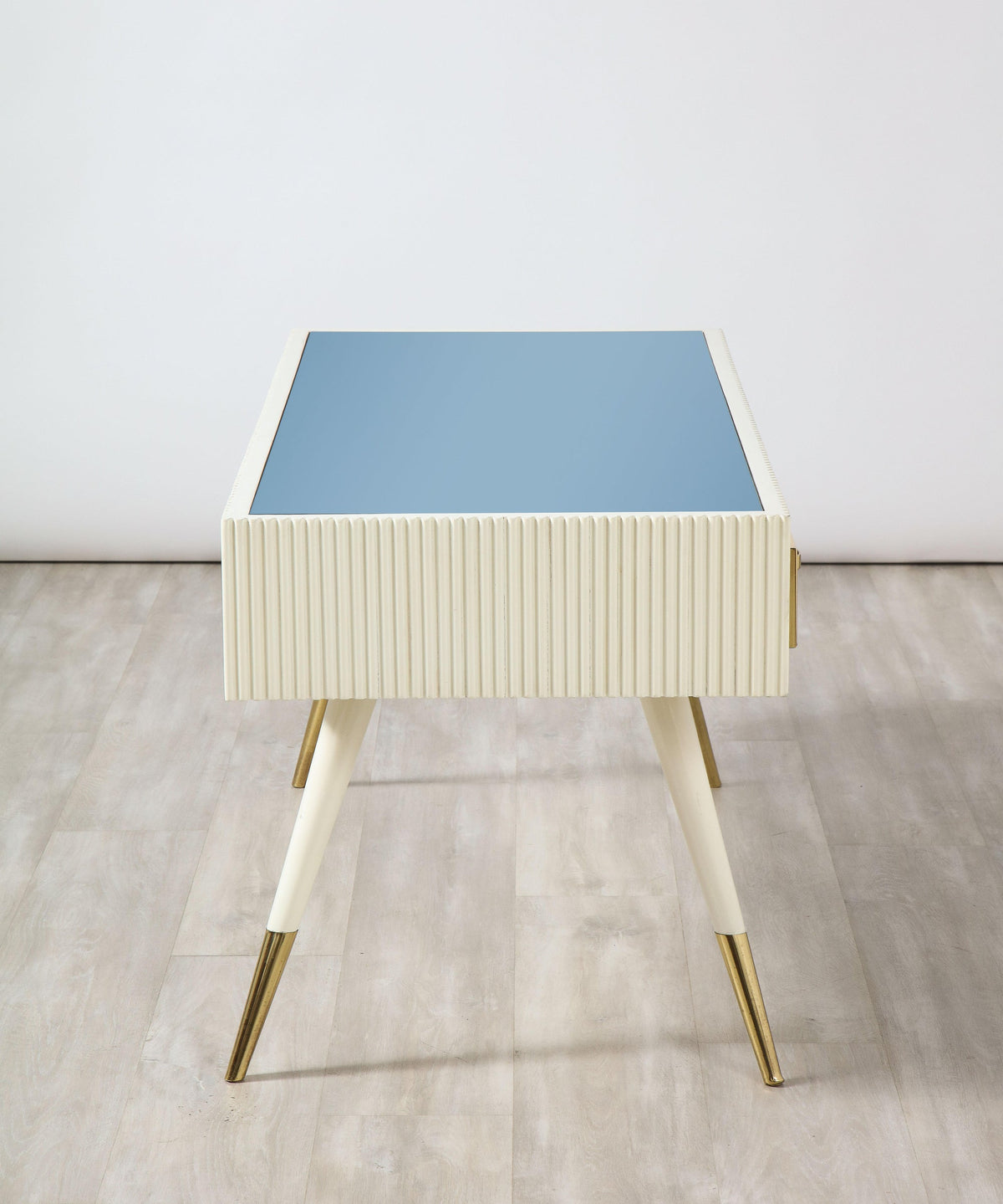 Italian 1950's Blue Glass and Painted Coffee Table with Brass Detail
