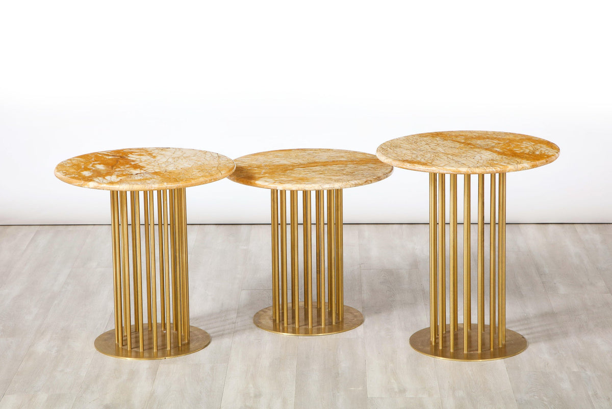 Set of 3 Contemporary Custom Side Tables with Brass Base and Marble