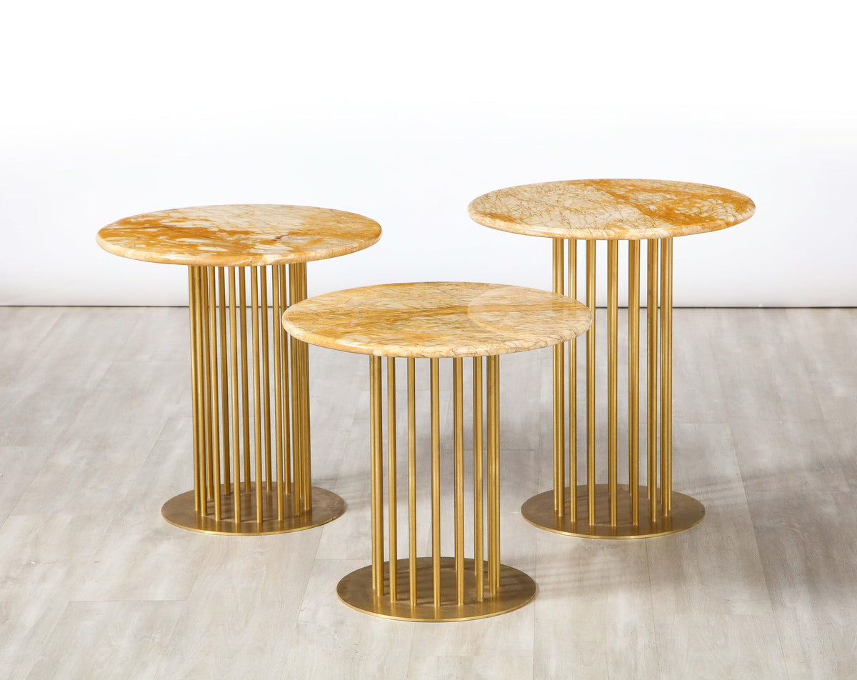 Set of 3 Contemporary Custom Side Tables with Brass Base and Marble
