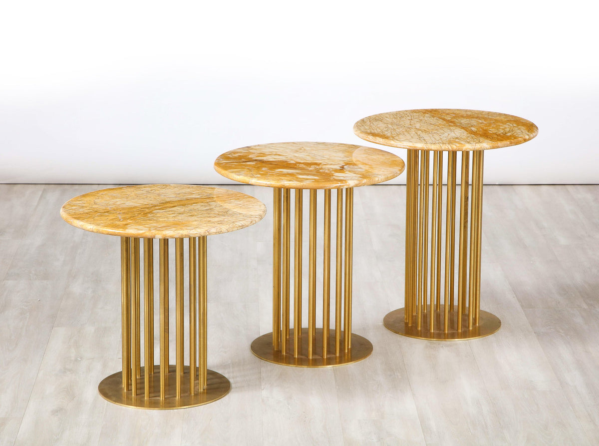 Set of 3 Contemporary Custom Side Tables with Brass Base and Marble