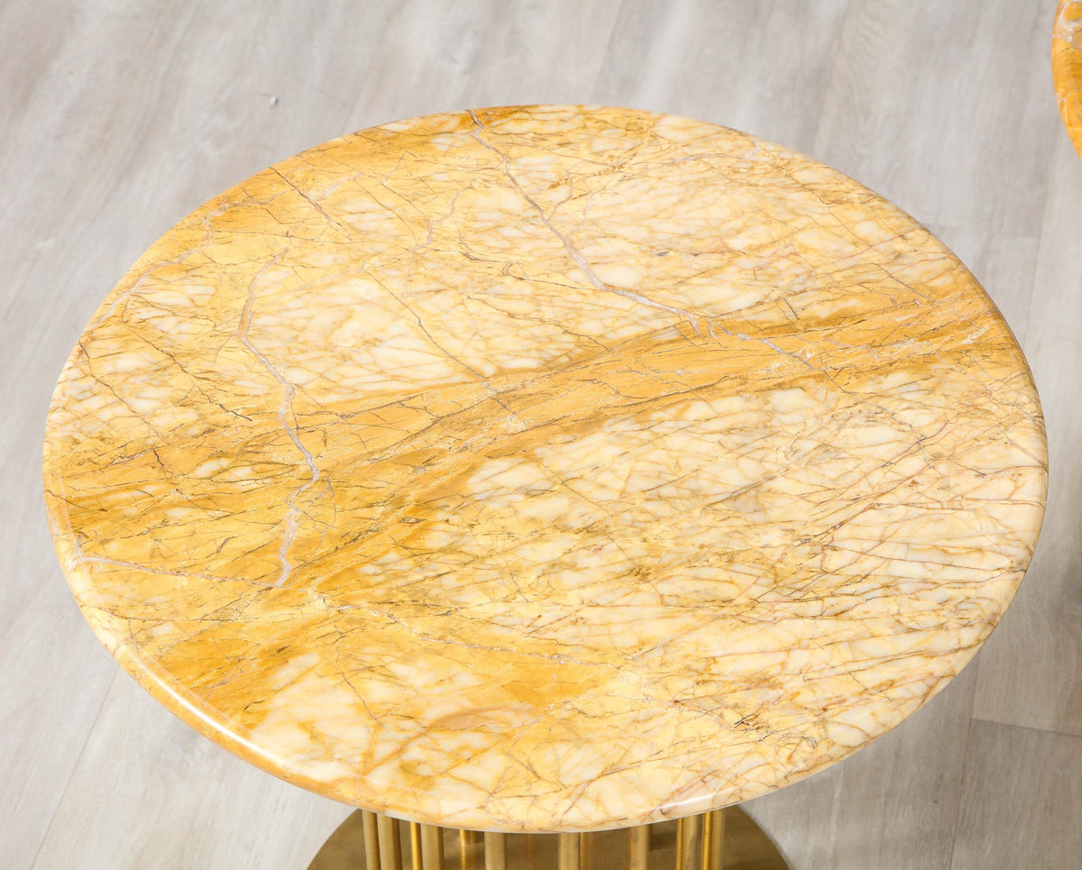 Set of 3 Contemporary Custom Side Tables with Brass Base and Marble