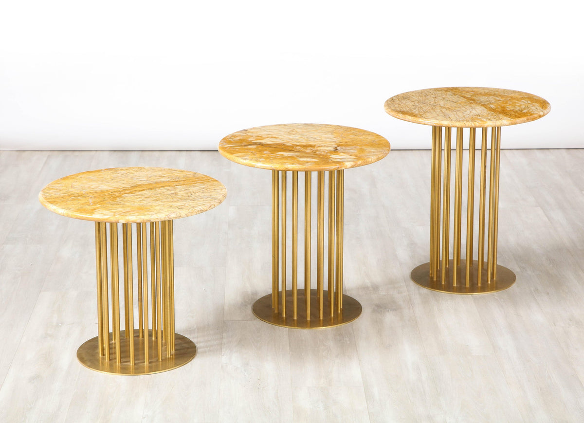 Set of 3 Contemporary Custom Side Tables with Brass Base and Marble