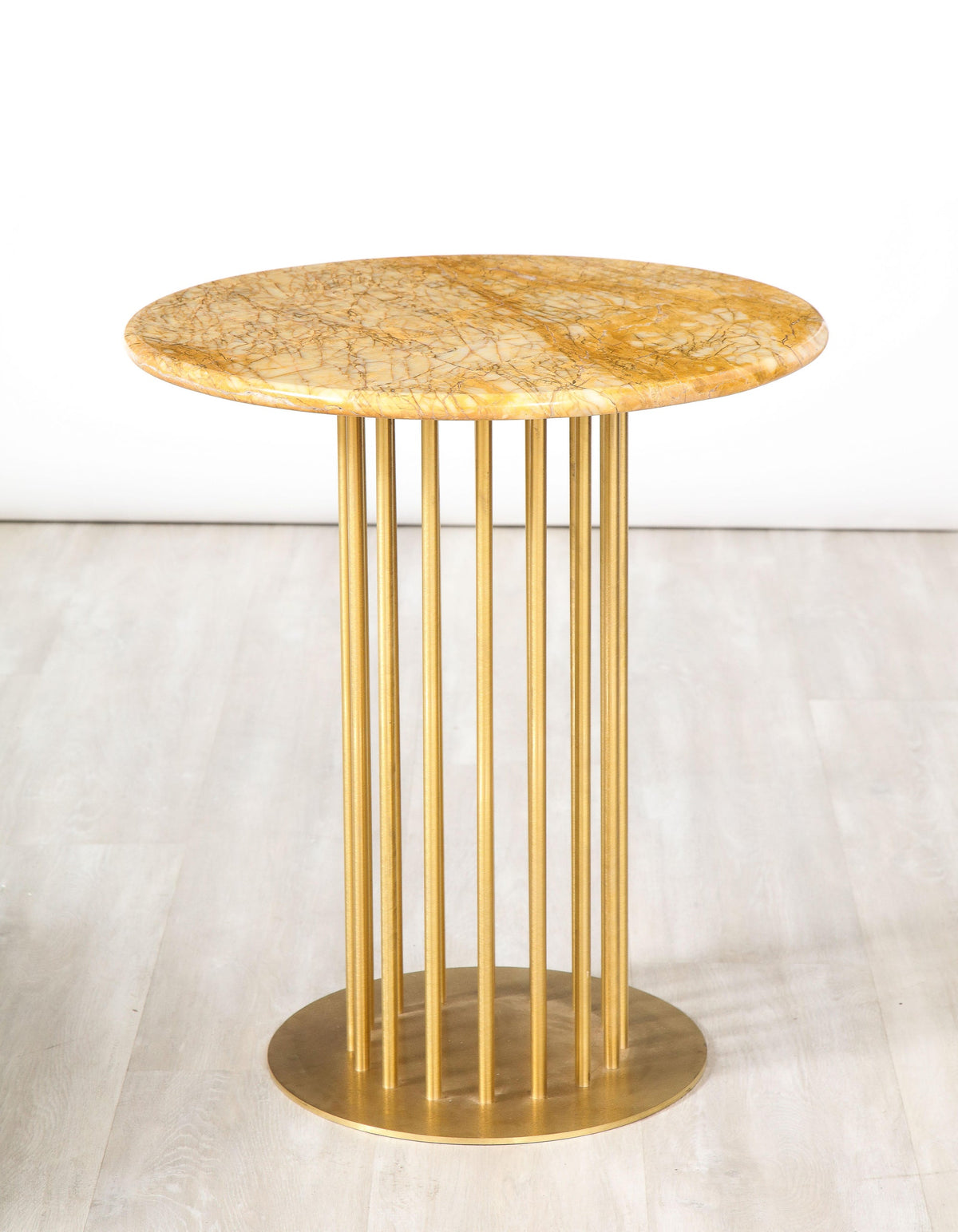 Set of 3 Contemporary Custom Side Tables with Brass Base and Marble