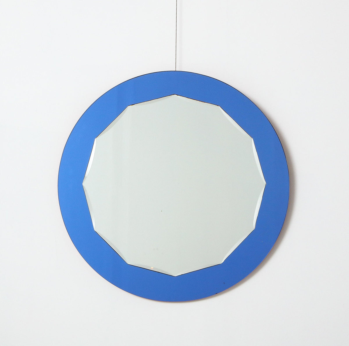 Italian Blue Glass Circular Mirror, 1950's