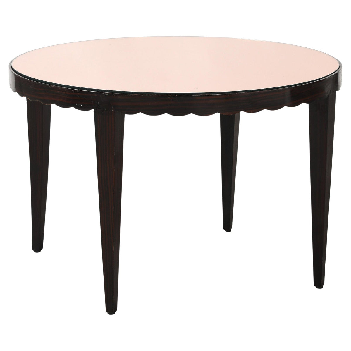 Italian Wood and Rose Gold Glass Scalloped Coffee Table, circa 1950