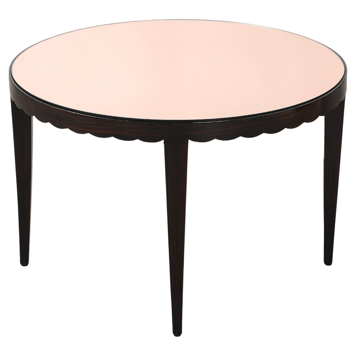 Italian Wood and Rose Gold Glass Scalloped Coffee Table, circa 1950